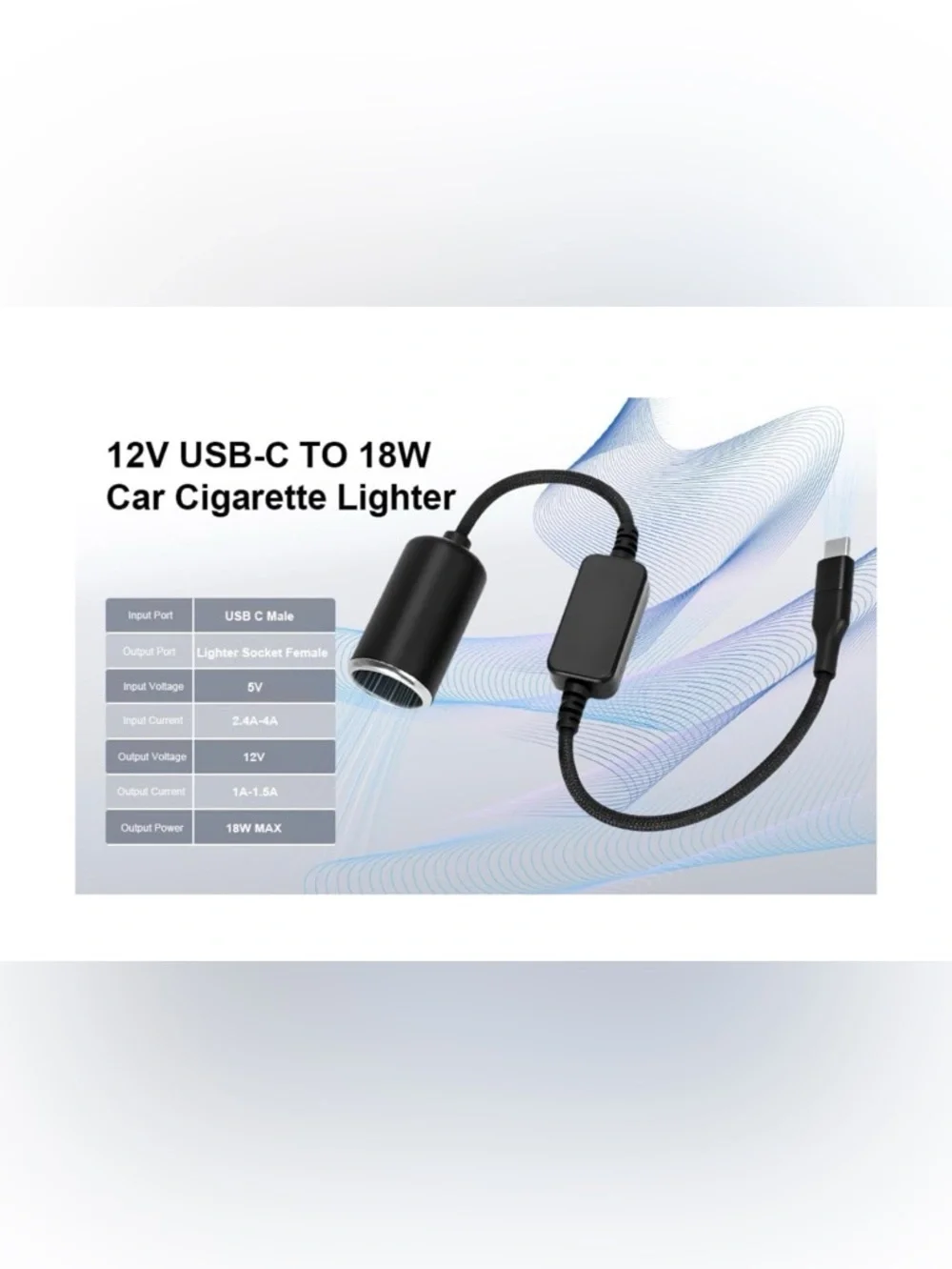 USB C to 12V Lighter Adapter for Dash Cam Power Bank GPS Car LED - Picture 5 of 6